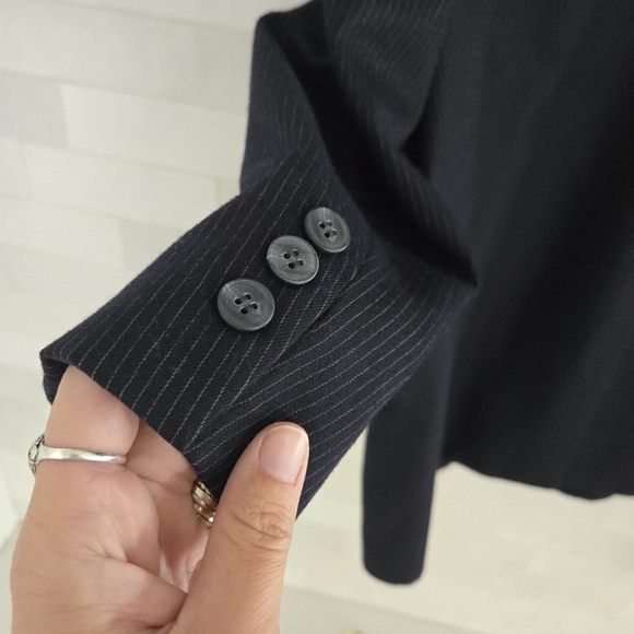 Lanvin Vintage Wool Blazer Sport Coat Suit Jacket Navy Pinstripe Two-Button 46 - Picture 5 of 14
